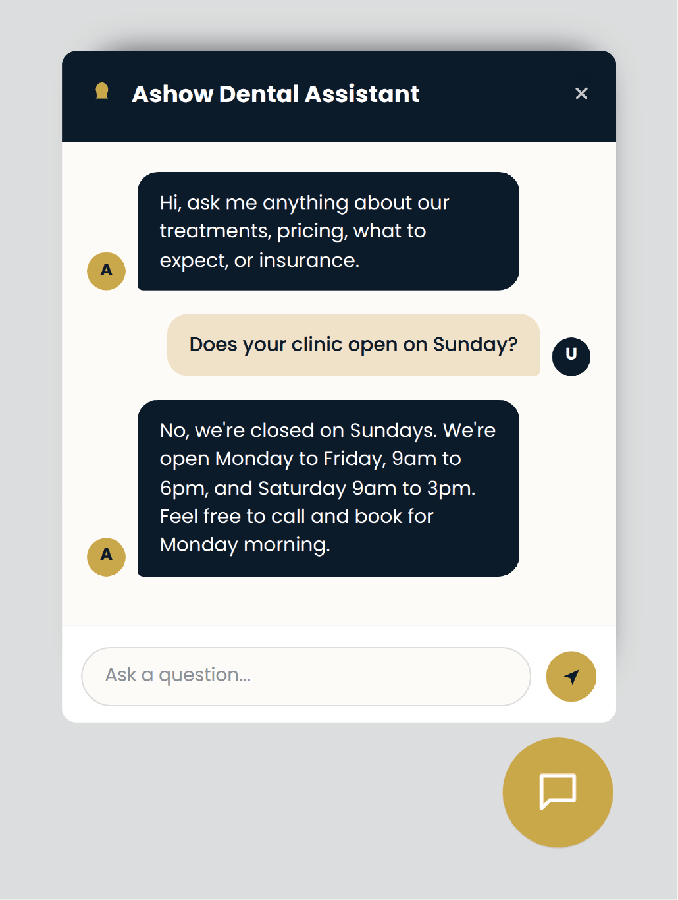 Ashow Dental Assistant chat interface